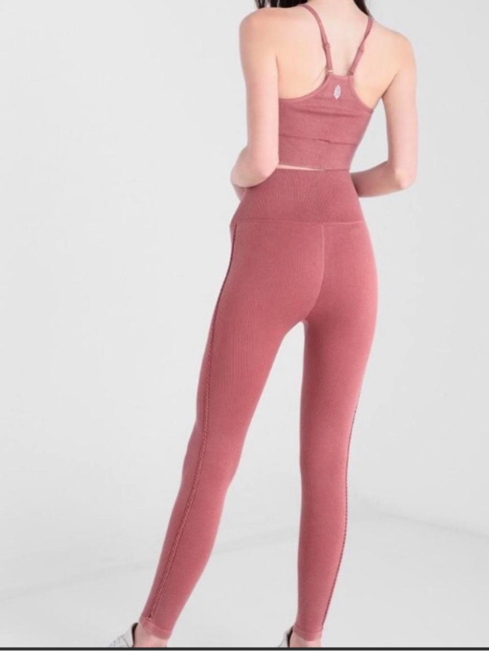 Free People SET Ribbed High-Waist Leggings & Tank Top - Rose Mauve